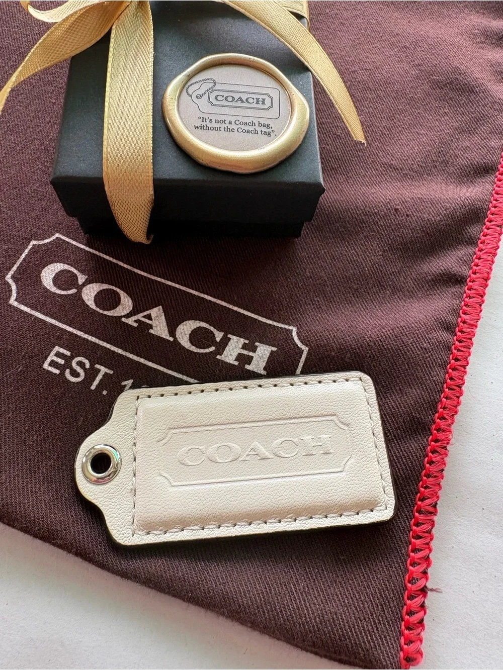 Y2K Coach Immaculate Ivory White Vintage Leather Hang Tag Bag Charm | Large 2.5”